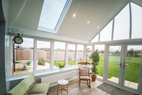Large white windows in conservatory